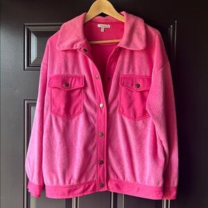 JODIFL Hot Pink Plush Button-Up Jacket